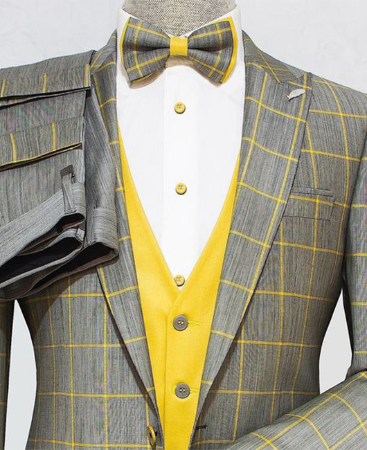 OK Casual Plaid Lapel Collar Slim Fit Blazer & Pants 2Pcs Set